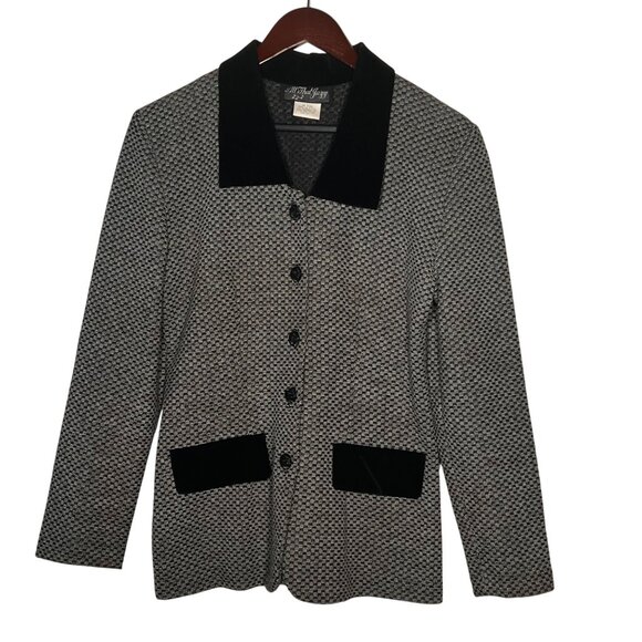 All That Jazz Knit Blazer Size 9/10 Black & White Houndstooth Velvet Accents VTG - Picture 1 of 16